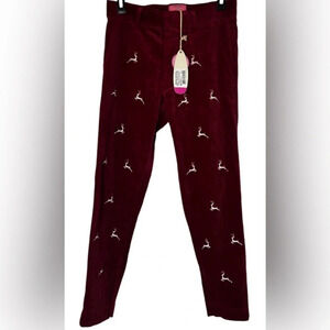 NWT CASTAWAY ANKLE CAPRI CORDUROY MERLOT WITH LEAPING REINDEER PANTS
